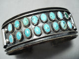 Superior Vintage Native American Navajo Two Row Turquoise Sterling Silver Channel Bracelet-Nativo Arts