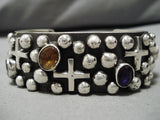 Important Vintage Native American Navajo Sterling Silver Cross Amethyst Bracelet Cuff-Nativo Arts