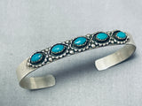 Marvelous Vintage Native American Laguna Blue Gem Turquoise Sterling Silver Bracelet Signed-Nativo Arts
