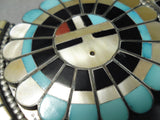 Very Detailed!! Vintage Zuni Native American Turquoise Sterling Silver Buckle-Nativo Arts