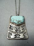 Exquisite Vintage Native American Navajo Green Turquoise Sterling Silver Necklace Old-Nativo Arts