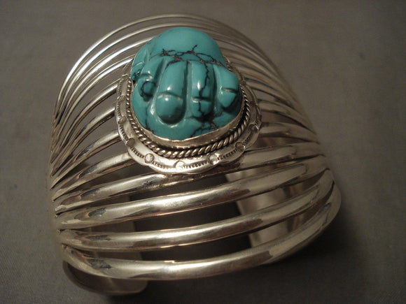 12 Shanks 'Turquoise Hand' Navajo Bulbous Turquoise Native American Jewelry Silver Bracelet-Nativo Arts