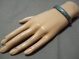 Incredible Vintage Native American Navajo Blue Gem Turquoise Sterling Silver Bracelet Old Inlay-Nativo Arts