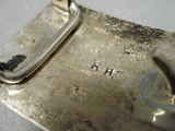 Detailed Scarce Vintage Zuni Native American Navajo Turquoise Inlay Sterling Silver Belt Buckle-Nativo Arts