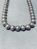 Longer 30 Inch Vintage Native American Navajo Sterling Silver Bead Necklace-Nativo Arts