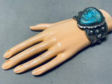121 Gram Heavy Native American Navajo Pilot Mountain Turquoise Sterling Silver Bracelet-Nativo Arts