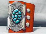 Spectacular Vintage Native American Navajo Turquoise Sterling Silver Leather Bowguard-Nativo Arts