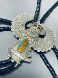Spectacular Vintage Native American Navajo Turquoise Gigantic Sterling Silver Kachina Bolo-Nativo Arts
