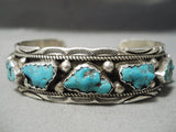 Rare Triangle Nuggets Vintage Native American Navajo Turquoise Sterling Silver Bracelet Old-Nativo Arts