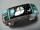 Space Inlay Vintage Native American Navajo Turquoise Sterling Silver Bracelet Cuff-Nativo Arts