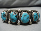 Magnificent Vintage Native American Navajo Morenci Turquoise Sterling Silver Bracelet Old-Nativo Arts