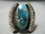 Huge Heavy Thick Vintage Native American Navajo Aqua Blue Turquoise Sterling Silver Ring Old-Nativo Arts