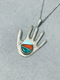 Unique Vintage Native American Navajo Turquoise Sterling Silver Hand Necklace-Nativo Arts