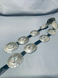 Authentic Vintage Native American Navajo Hand Tooled Sterling Silver Turquoise Concho Belt-Nativo Arts