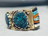 Lander Blue Turquoise Vintage 14k Gold Richard Tsosie Inlay Ring-Nativo Arts