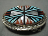 Native American One Of Most Intricate Vintage Zuni Turquoise Sterling Silver Buckle-Nativo Arts