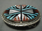 Native American One Of Most Intricate Vintage Zuni Turquoise Sterling Silver Buckle-Nativo Arts