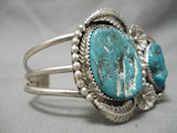 Huge 2 Stone Vintage Native American Navajo Spider Turquoise Sterling Silver Bracelet Old-Nativo Arts