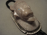 123 Grams Vintage Navajo Hand Carved Buffalo Snake Eye Turquoise Native American Jewelry Silver Bolo Tie-Nativo Arts