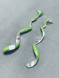 Exquisite Native American Navajo Gaspeite Opal Sterling Silver Large Spiral Earrings-Nativo Arts