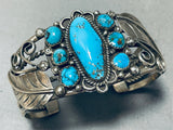 Thick Ornate Vintage Native American Navajo Morenci Turquoise Sterling Silver Bracelet-Nativo Arts