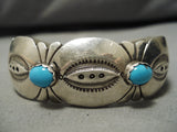 Rare Vintage Native American Navajo Sky Blue Turquoise Sterling Silver Eddie Yazzie Bracelet-Nativo Arts
