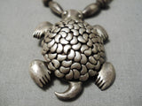 Intricate Vintage Native American Navajo Turtle Sterling Silver Turquoise Necklace Old-Nativo Arts
