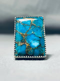 J. Tsosie Electrifying Native American Navajo Kingman Turquoise Sterling Silver Ring-Nativo Arts