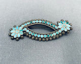 Stunning Vintage Native American Zuni Blue Gem Old Kingman Turquoise Sterling Silver Pin-Nativo Arts