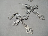 Rare Hand Tooled Cross Native American Navajo Sterling Silver Repoussed Necklace Earrings Set-Nativo Arts