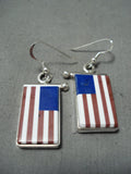 Detailed American Flag Native American Navajo Coral Lapis Sterling Silver Earrings-Nativo Arts
