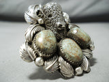 Huge 45 Grams Native American Navajo Buffalo #8 Turquoise Sterling Silver Leaf Ring-Nativo Arts
