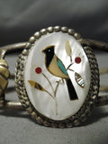 Exquisite Vintage Native American Zuni Mother Of Pearl Sterling Silver Bracelet Old Bird-Nativo Arts