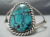 Intense Spiderweb Turquoise Sterling Silver Vintage Native American Navajo Bracelet Old-Nativo Arts