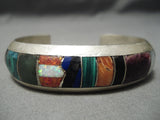 Thick Heavy Vintage Native American Navajo Turquoise Lapis Sterling Silver Bracelet Old-Nativo Arts