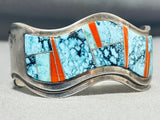 Best Wave Spiderweb Turquois Einlay Vintage Native American Navajo Sterling Silver Bracelet-Nativo Arts