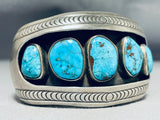 Signed Wide Vintage Native American Navajo Turquoise Sterling Silver Shadow Bracelet-Nativo Arts