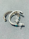 Amazing Vintage Native American Zuni Inlay Blue Gem Turquoise Coral Sterling Silver Earrings-Nativo Arts