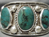 Museum Vintage Native American Navajo Domed Green Turquoise Sterling Silver Bracelet Old-Nativo Arts
