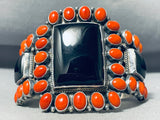 Most Unique Heavy Native American Navajo Coral Sterling Silver Jet Bracelet Cuff-Nativo Arts
