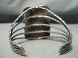 Unique Moss Stone Vintage Native American Navajo Sterling Silver Wire Bracelet Old-Nativo Arts