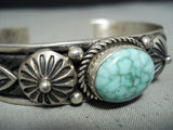 Important Native American Navajo Signed Green Turquoise Sterling Silver Bracelet-Nativo Arts