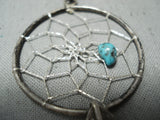 Eye-catching Vintage Native American Navajo Turquoise Sterling Silver Dream Catcher Necklace Old-Nativo Arts