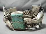 Detailed Lizard Native American Navajo #8 Turquoise Mine Sterling Silver Bracelet-Nativo Arts