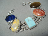 Colorful San Felipe Turquoise Coral Tiger Eye Lapis Sterling Silver Bracelet-Nativo Arts
