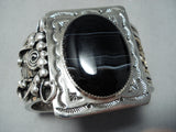 Massive Signed Native American Navajo Native Black Agate Sterling Silver 12k Gold Bracelet-Nativo Arts