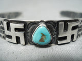 Early 1900's Vintage Native American Navajo Whirling Logs Turquoise Sterling Silver Bracelet-Nativo Arts