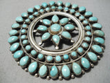 Stunning Vintage Zuni Native American Blue Gem Turquoise Sterling Silver Pin Old-Nativo Arts