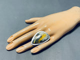Gigantic Native American Navajo Signed Honeybee Triangle Sterling Silver Ring-Nativo Arts