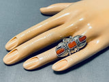 Dazzling Native American Navajo Coral Sterling Silver Ring-Nativo Arts